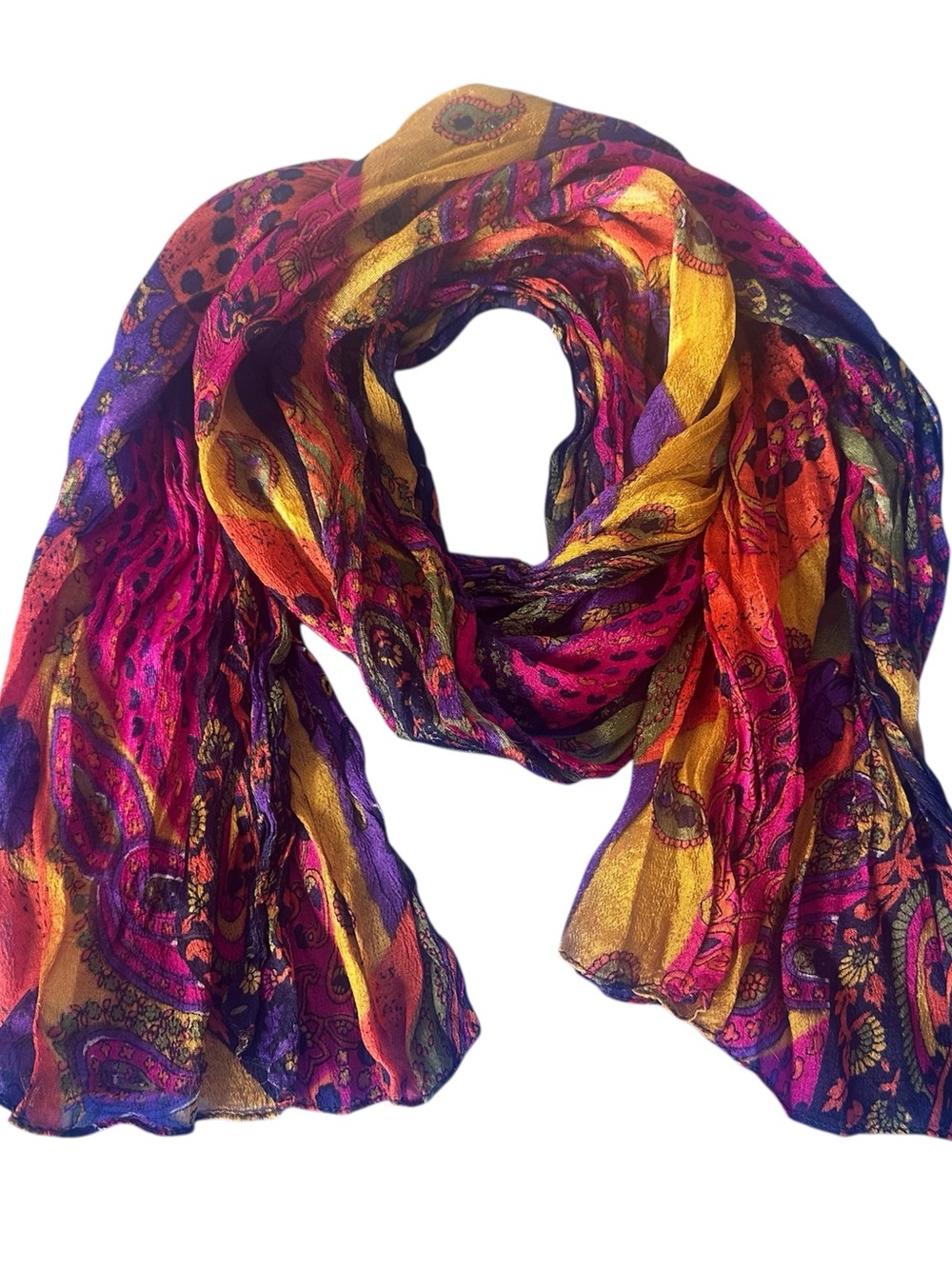 Paisley Crinkle Gauze Scarf Boho Hippy Psychedelic 60s 70s Aesthetic Multi Color